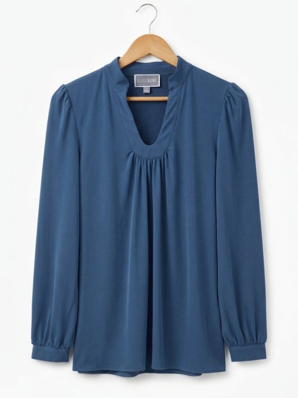 GUILLAUME Blue Split-Neck Long Sleeve Blouse Size M